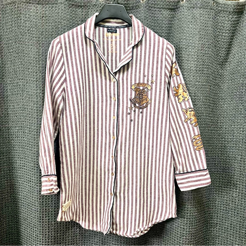 Harry Potter Sleep Shirt Gown Striped Flannel Size Medium